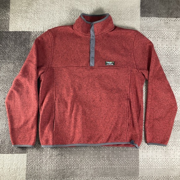 LL‎ Bean Sweater Fleece Pullover Mens L Fitted Quarter Snap Red Outdoor Hiking - Picture 1 of 7